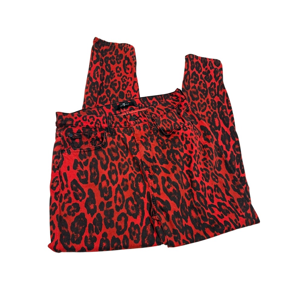 7 For All Mankind High Rise Red Cheetah Leopard Print Skinny Jeans Women's 29